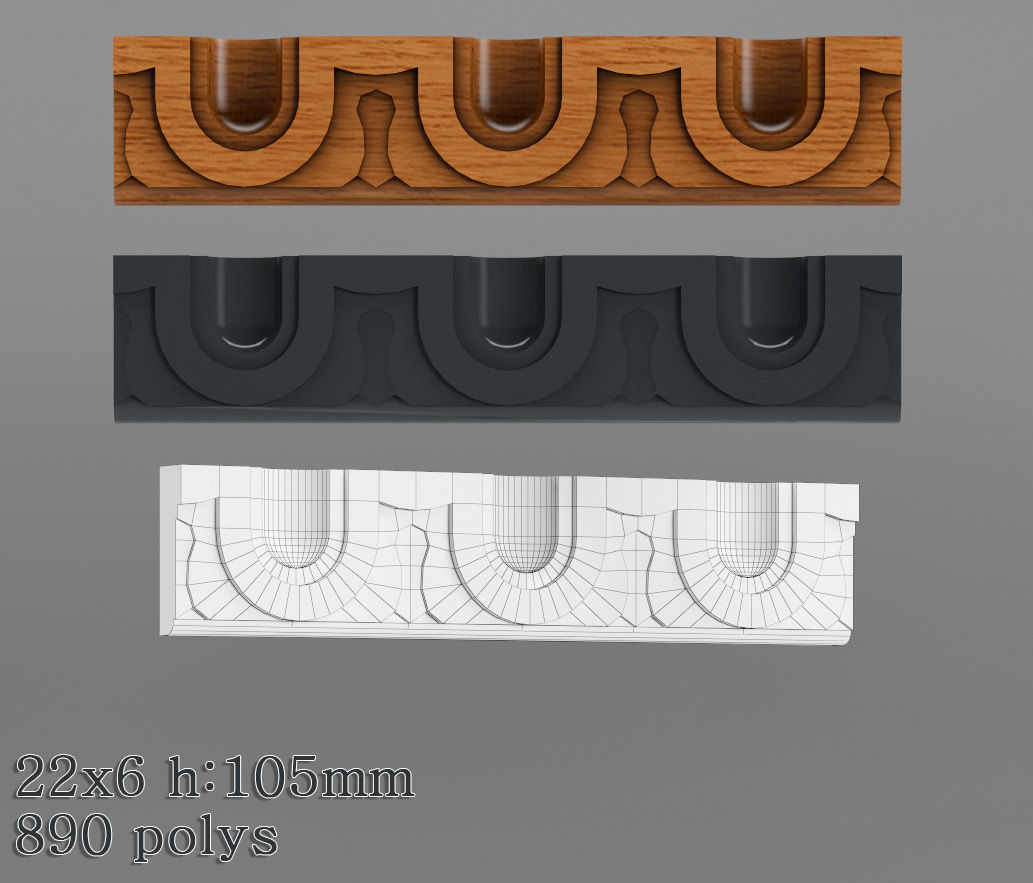 Decorative molding 18-28mm width set Free 3D model_11