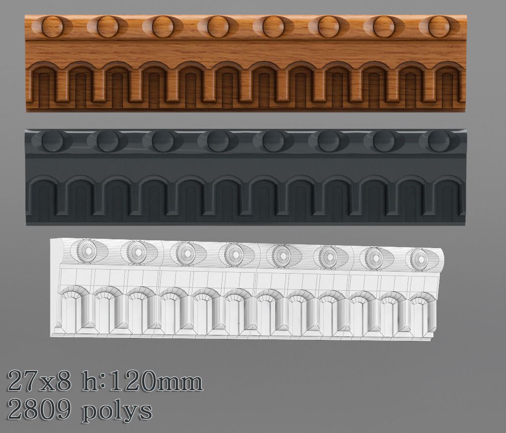 Decorative molding 18-28mm width set Free 3D model_24