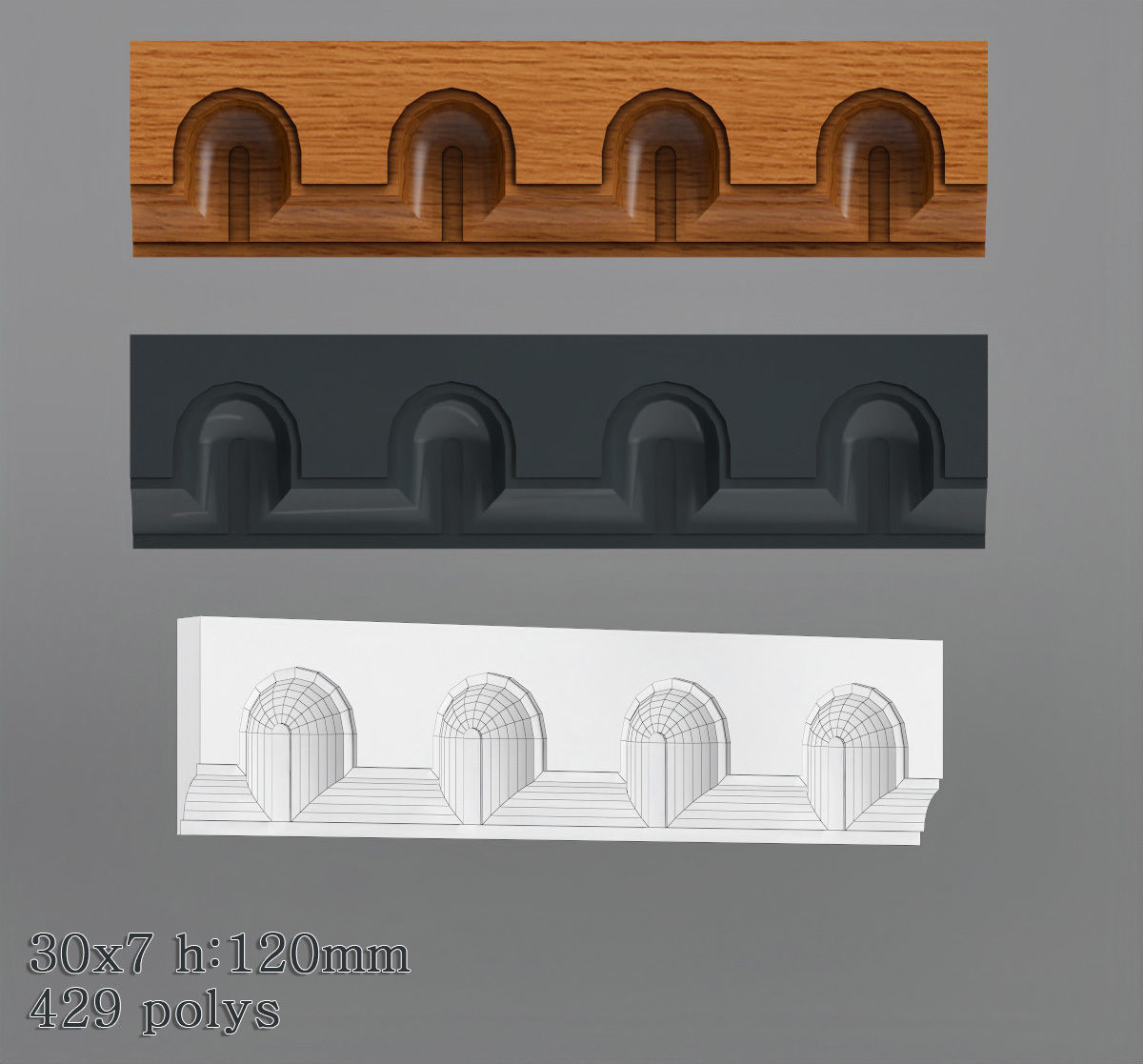 Decorative molding 30-70mm width set Free 3D model_3