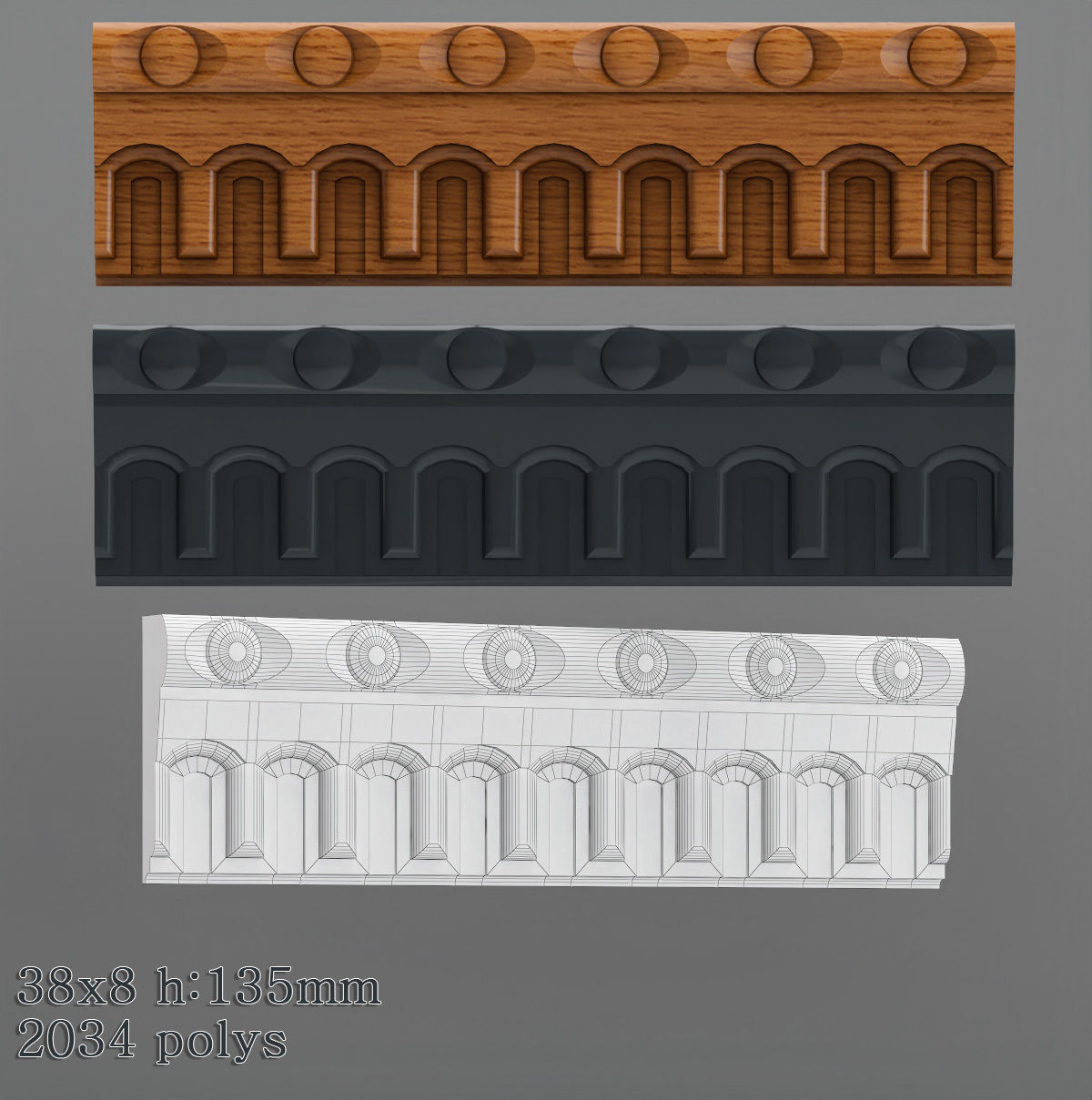 Decorative molding 30-70mm width set Free 3D model_12