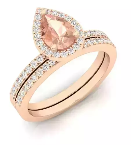 Pear shape halo Diamond Ring and band for woman