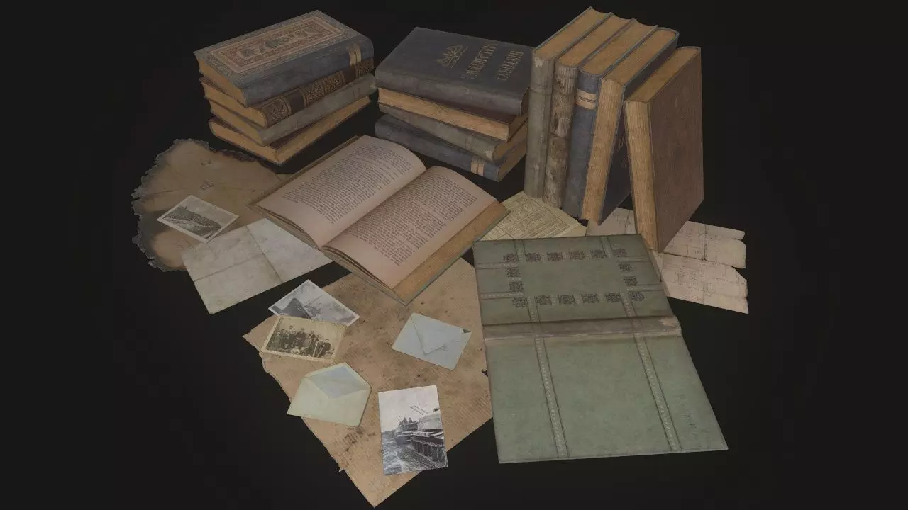 Old Book-Paper-Envelope-Cardboard-Photo - PBR Game Ready Low-poly 3D model_0