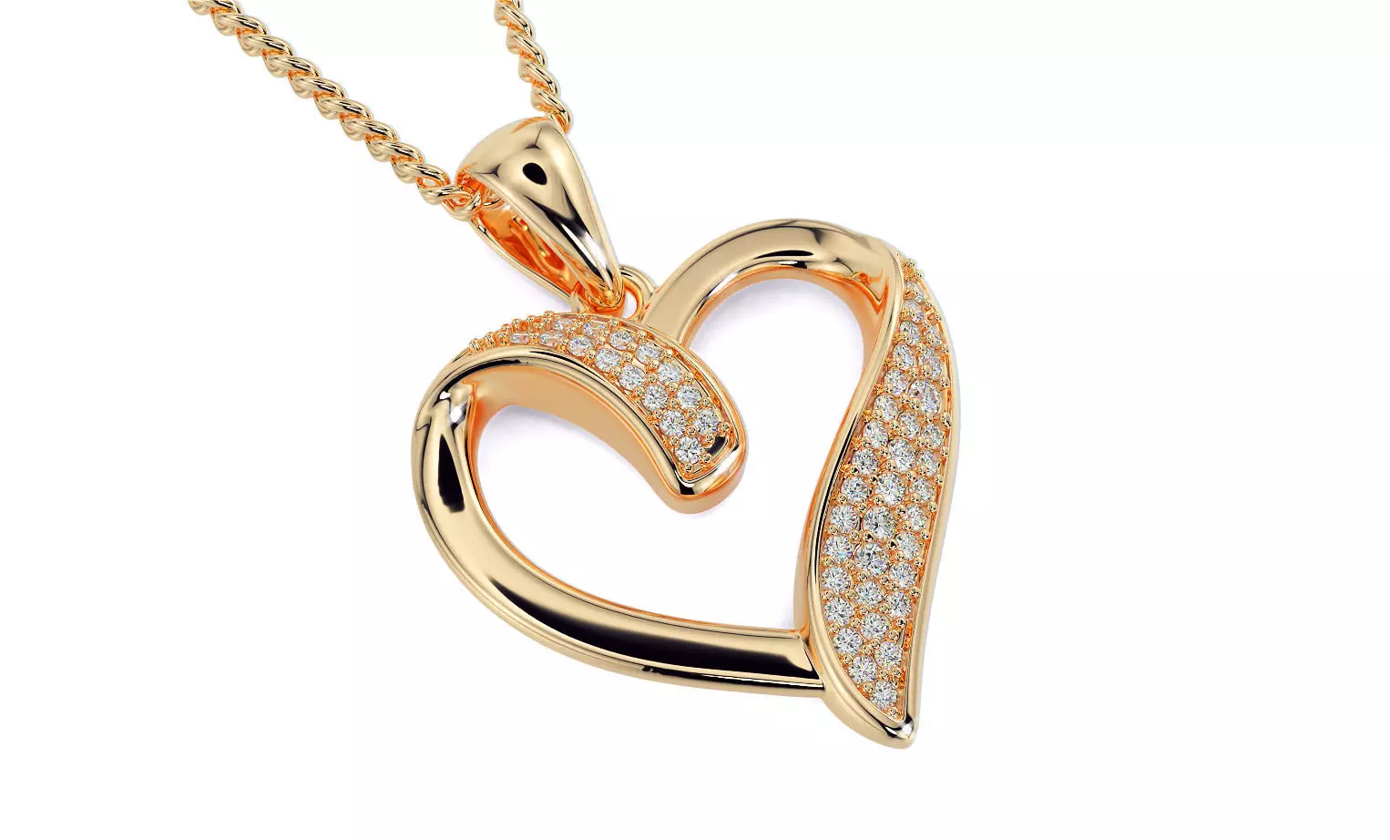 gold pendant heart with diamonds 3D print model