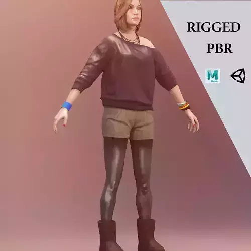 Girl 3d Model Rigged PBR Game Ready Low-poly 3D model