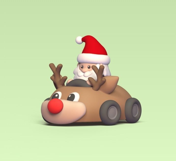 Santa Claus Reindeer Car 3D print model_1