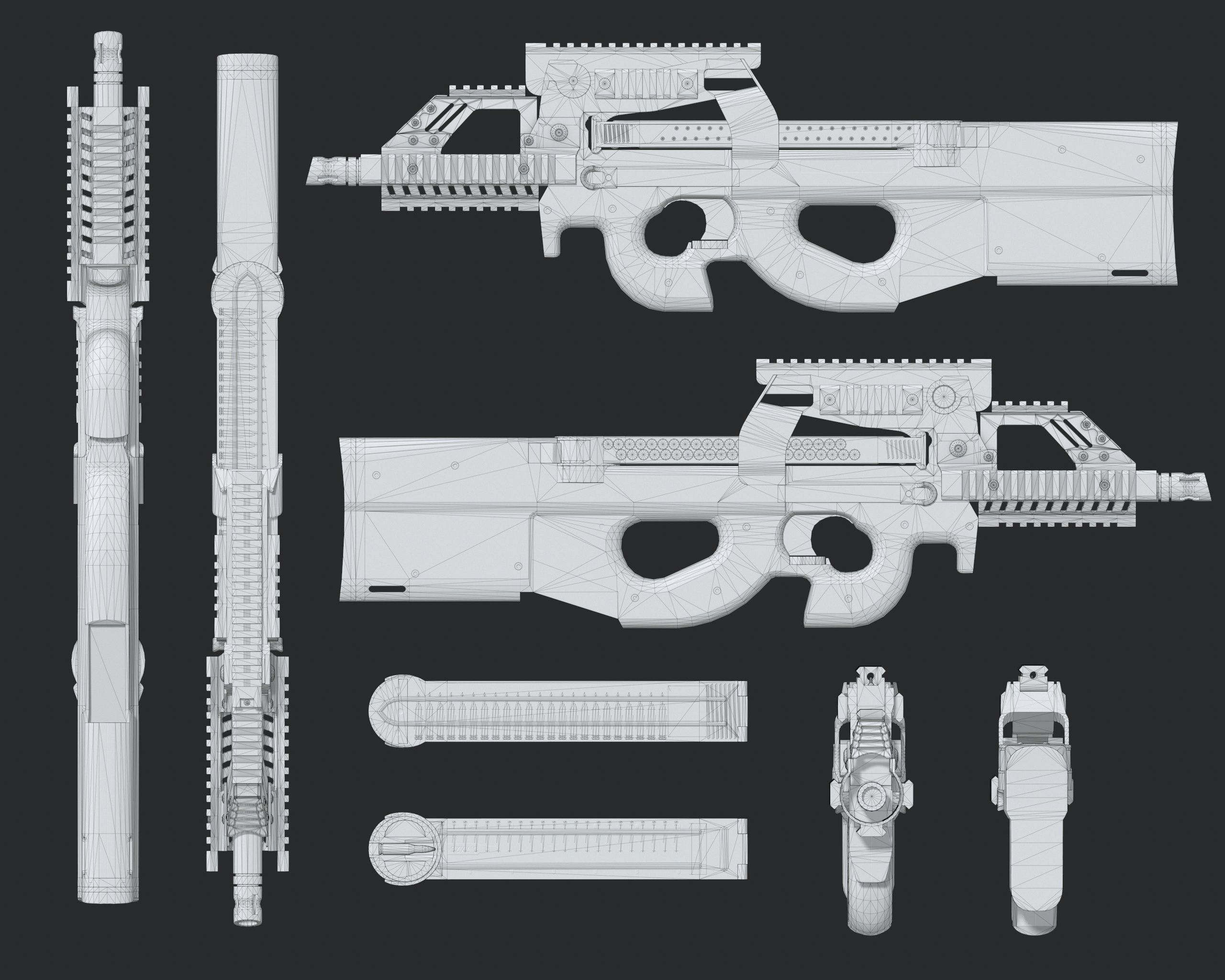 P90 Sub Machine Gun Low-poly 3D model_11