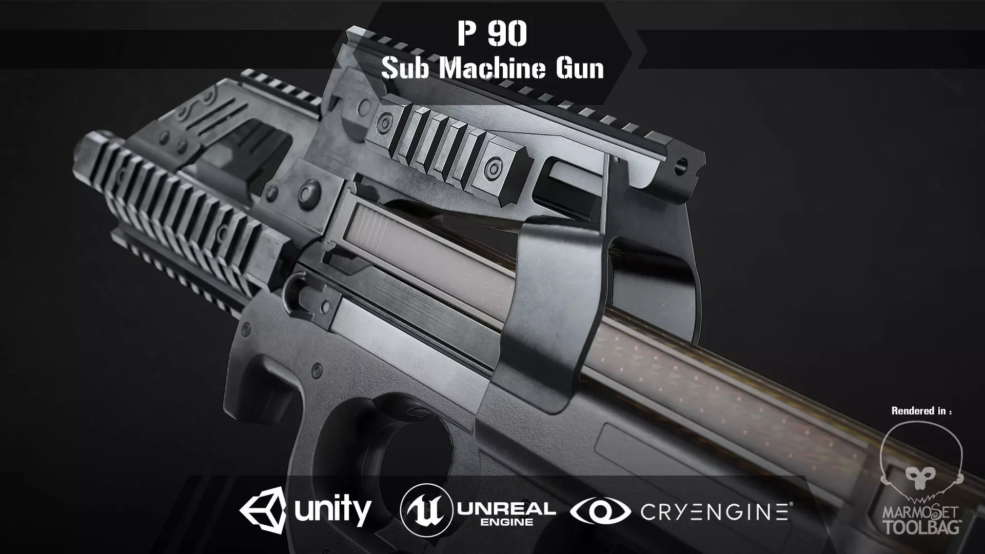 P90 Sub Machine Gun Low-poly 3D model_0