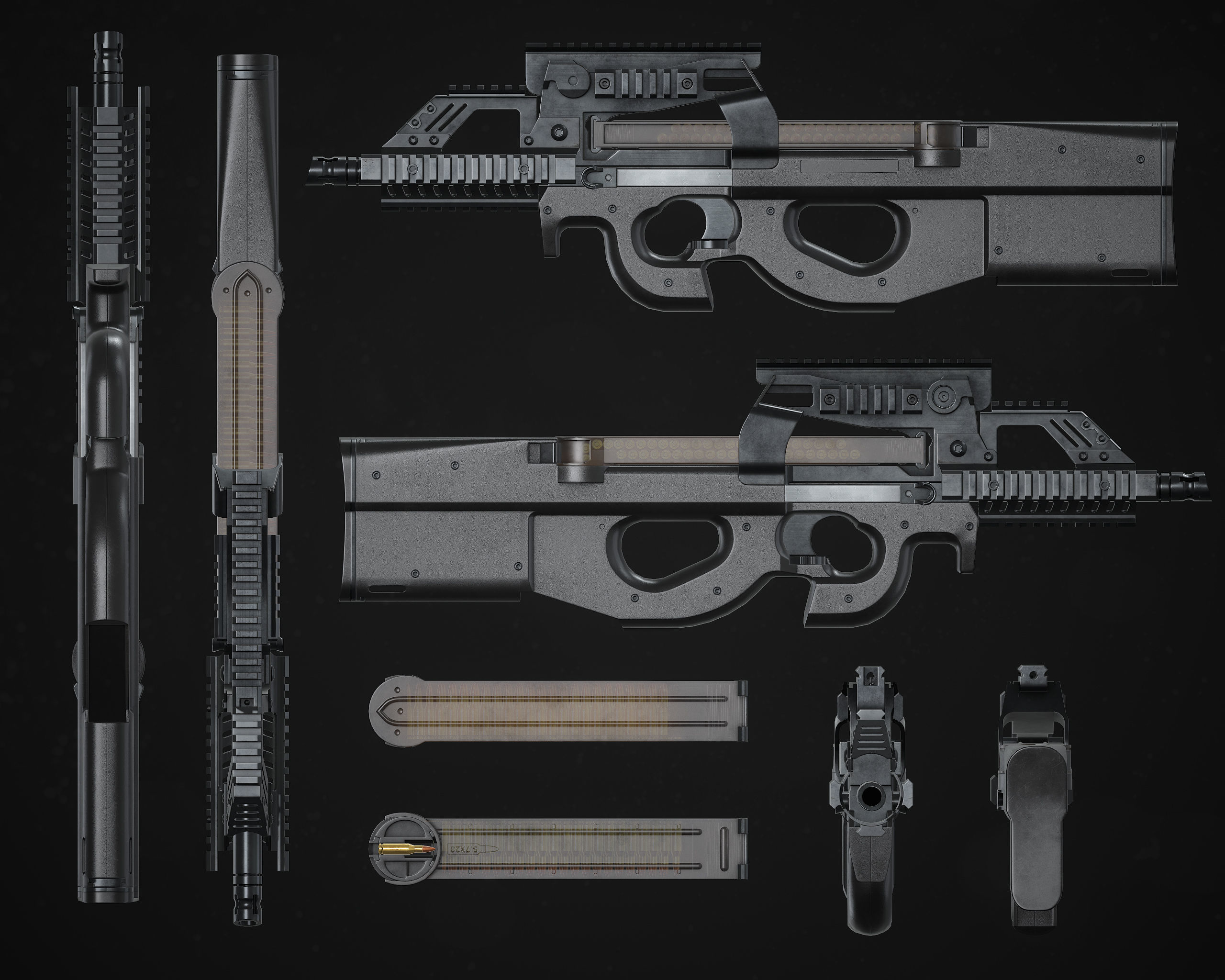 P90 Sub Machine Gun Low-poly 3D model_2