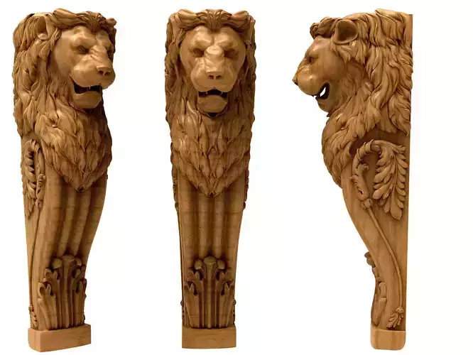 Column 3D model wood carving of lion