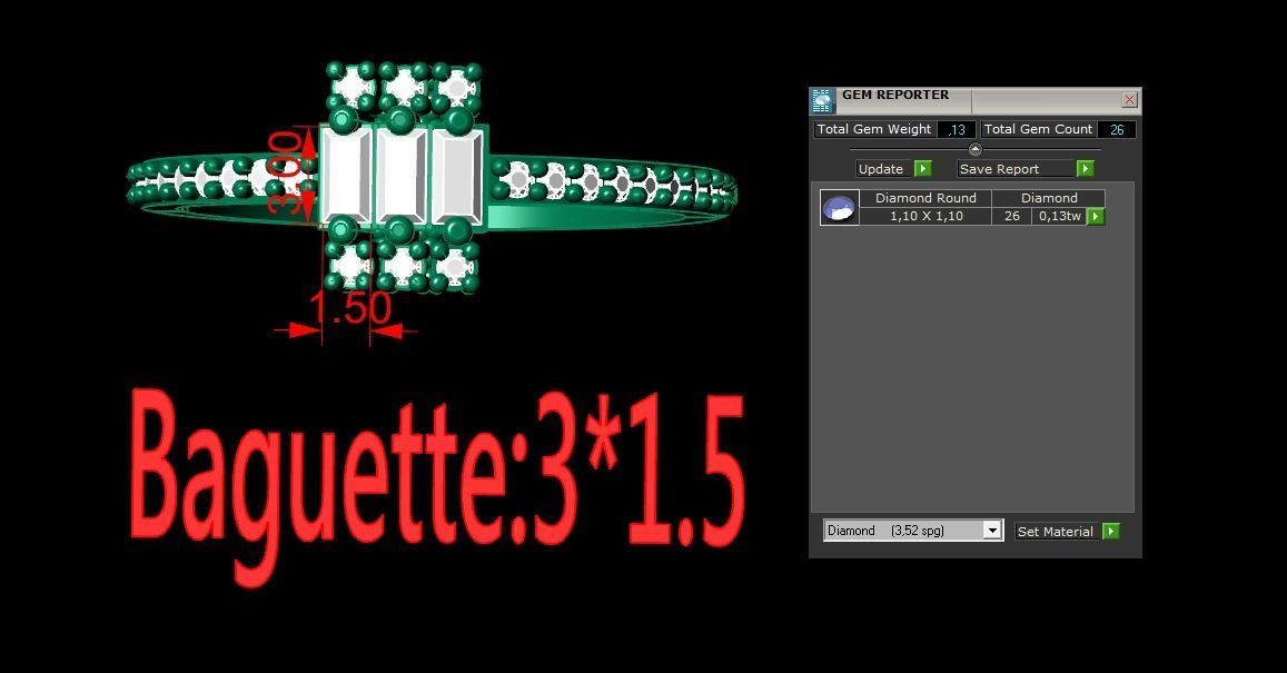 Ring Baguetta 51 3D print model_1