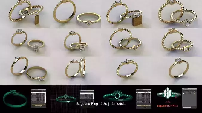 Baguette Ring 12 3d 3D Model Collection
