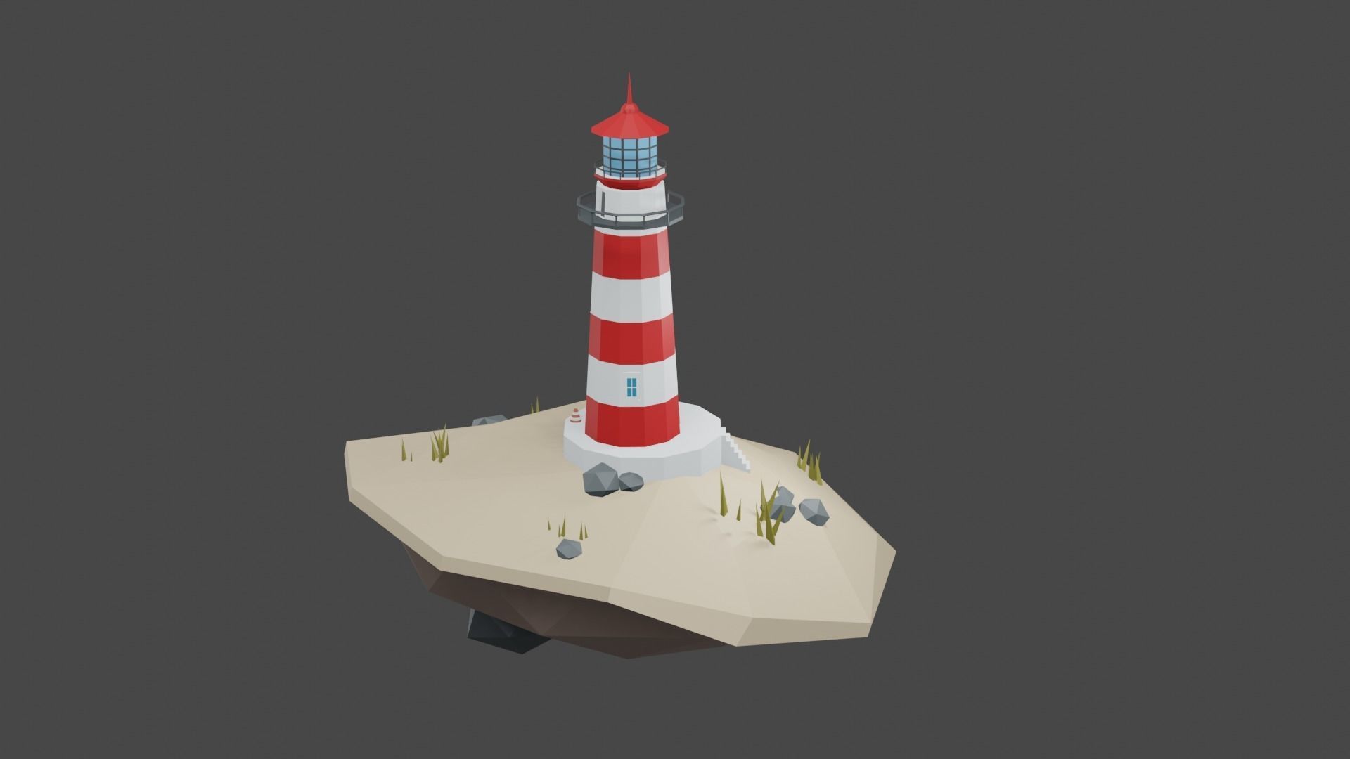Lighthouse on The Island Free low-poly 3D model_14