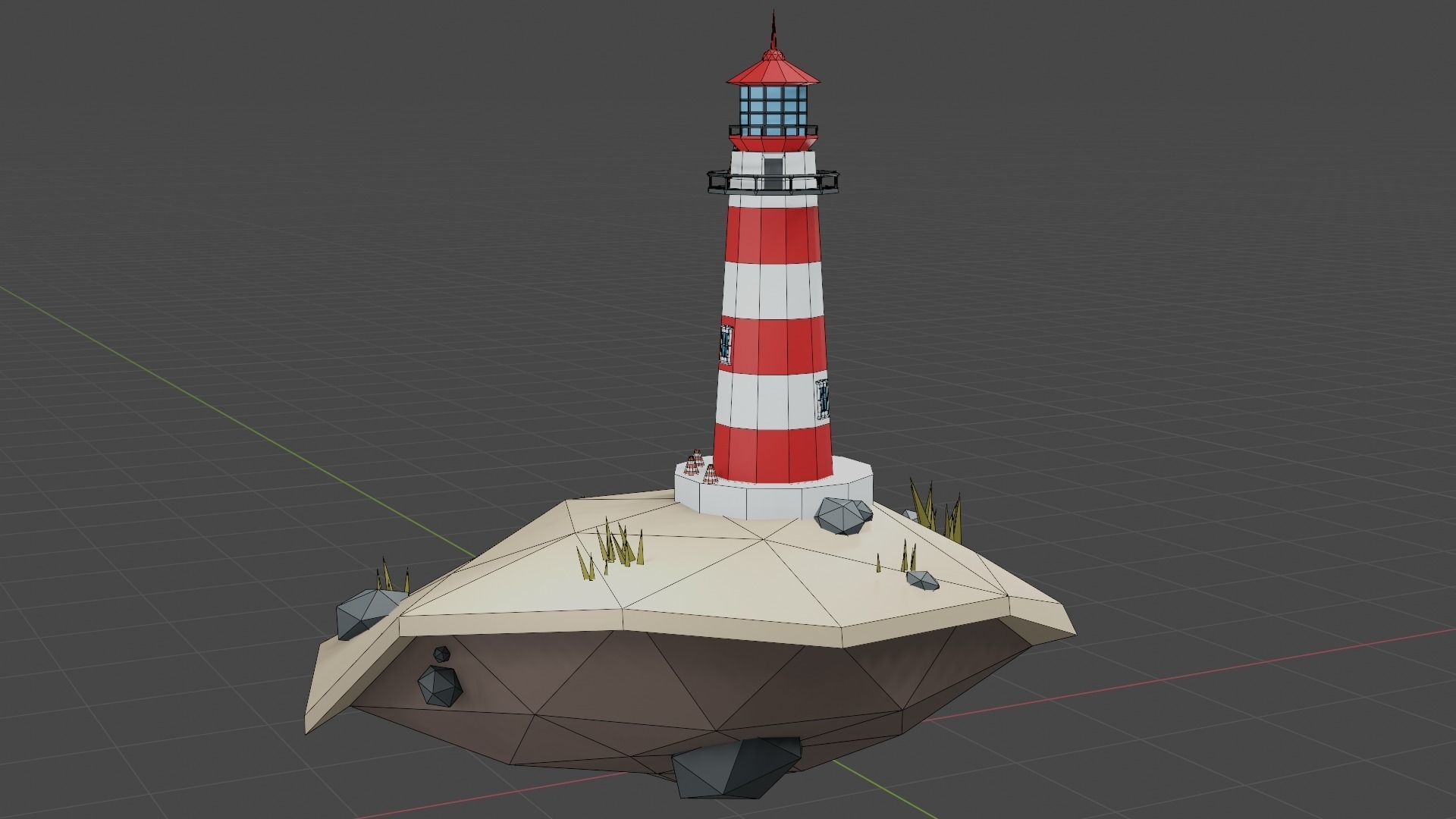 Lighthouse on The Island Free low-poly 3D model_10