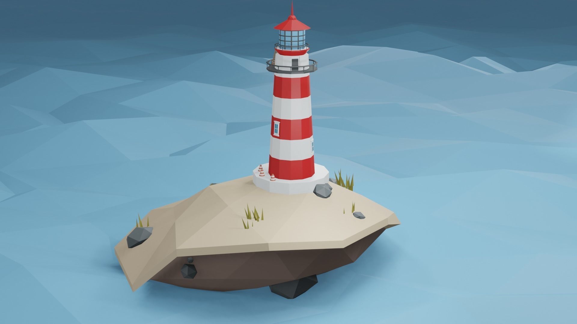 Lighthouse on The Island Free low-poly 3D model_2