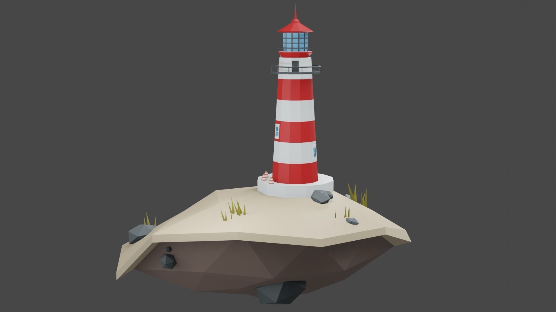 Lighthouse on The Island Free low-poly 3D model_9