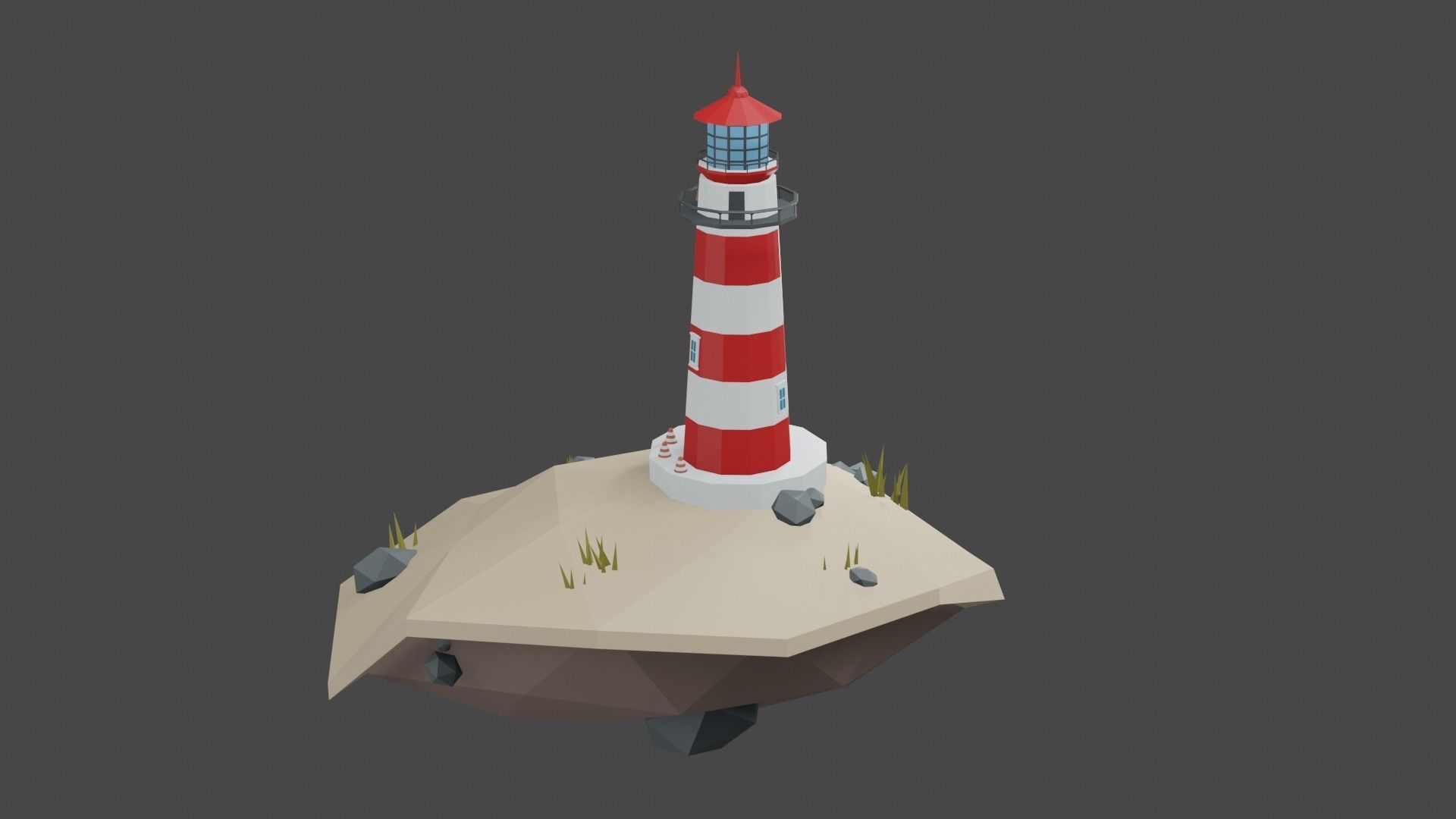 Lighthouse on The Island Free low-poly 3D model_16
