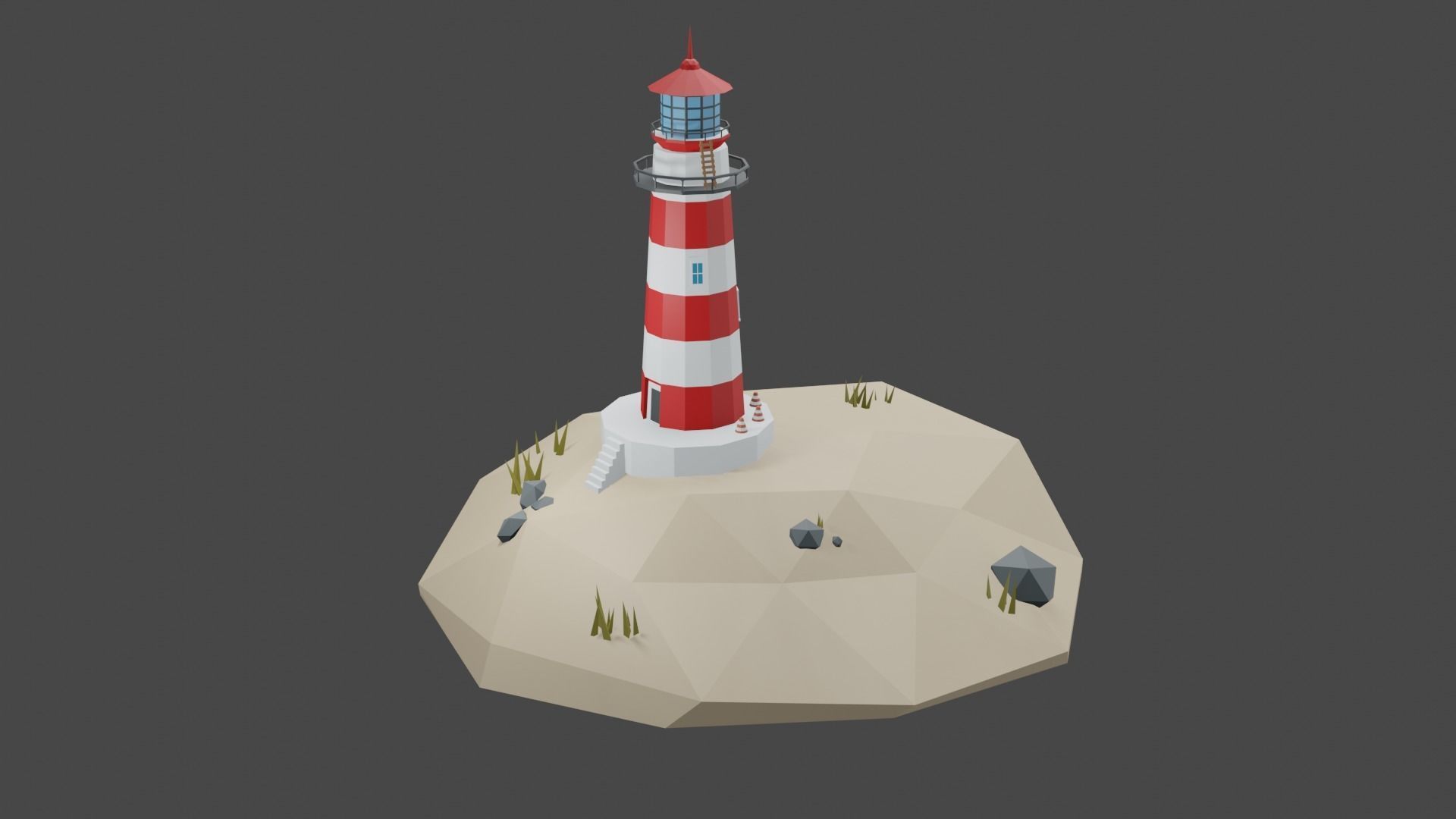 Lighthouse on The Island Free low-poly 3D model_1