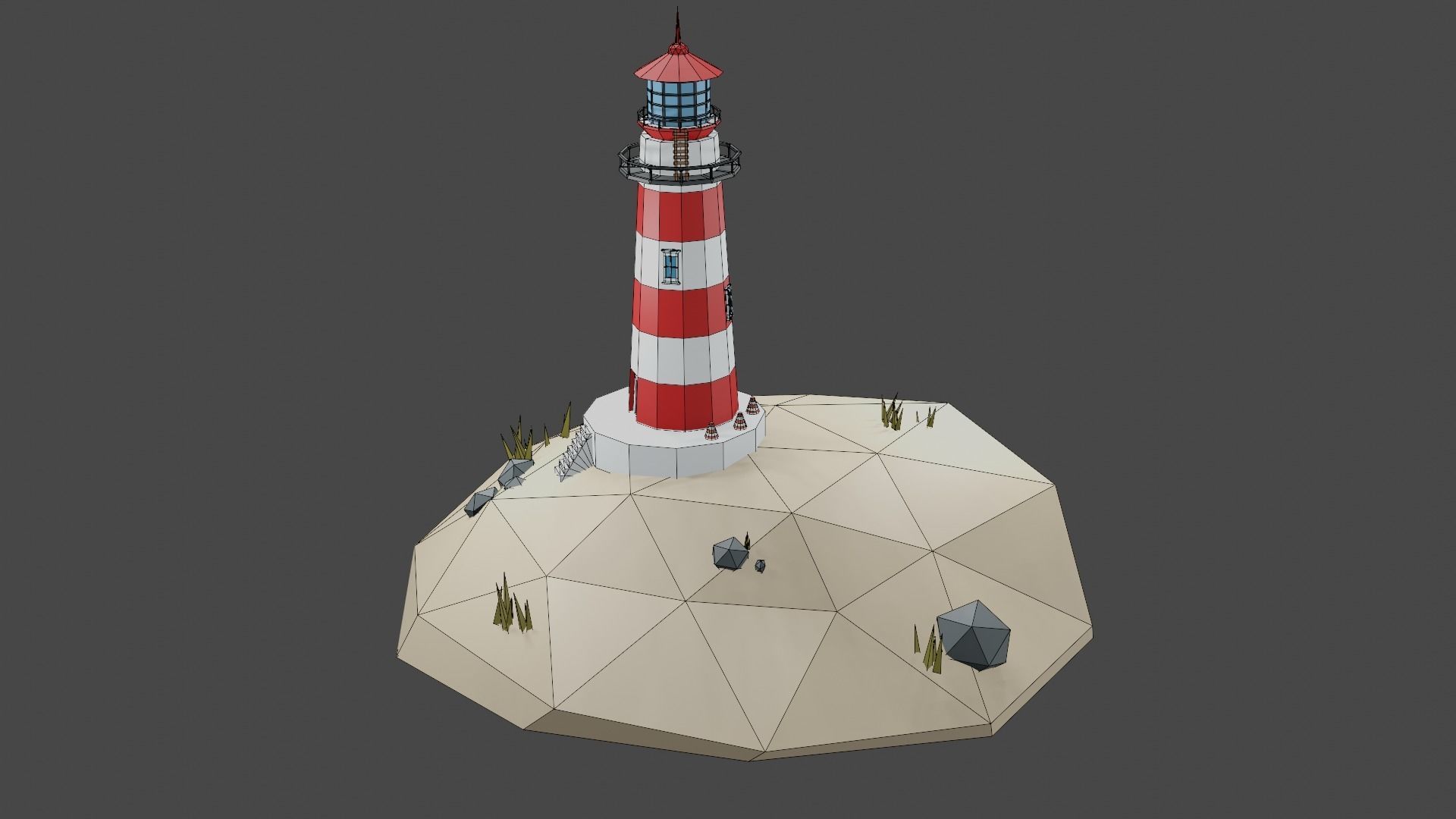 Lighthouse on The Island Free low-poly 3D model_5