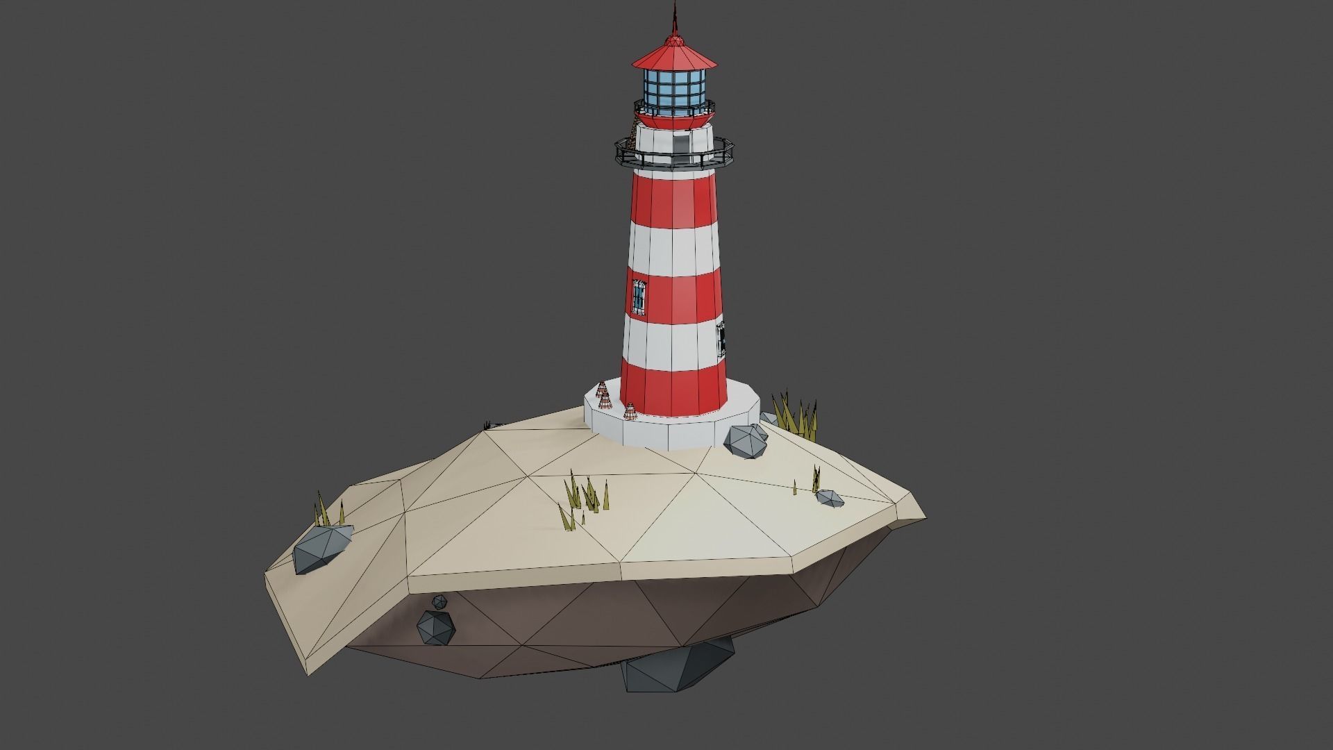 Lighthouse on The Island Free low-poly 3D model_3