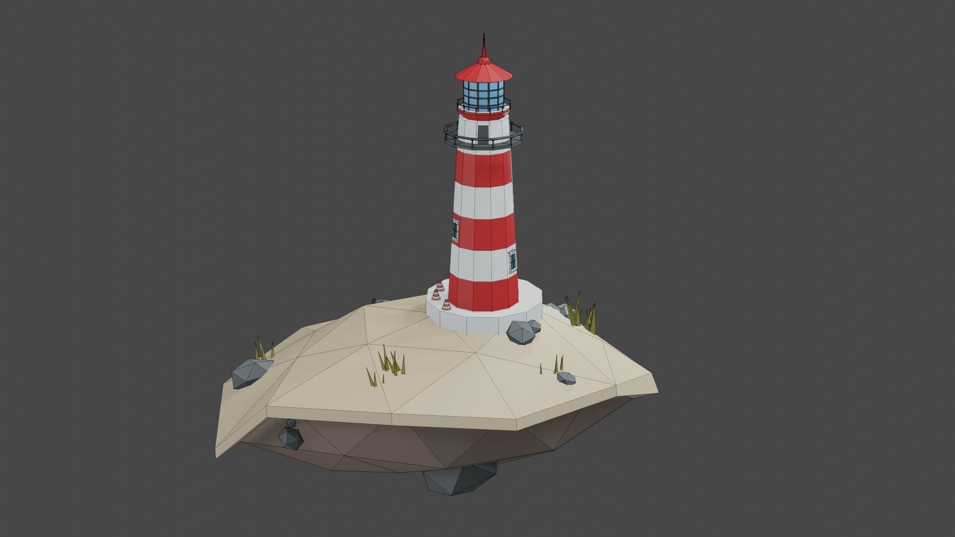Lighthouse on The Island Free low-poly 3D model_17