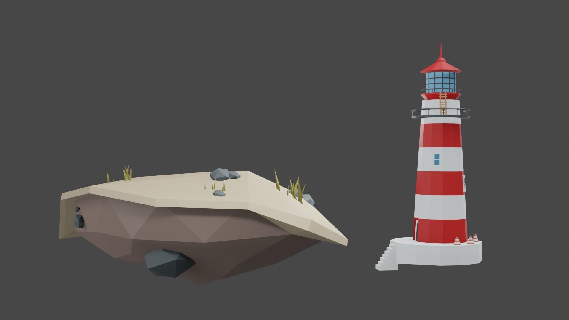 Lighthouse on The Island Free low-poly 3D model_11
