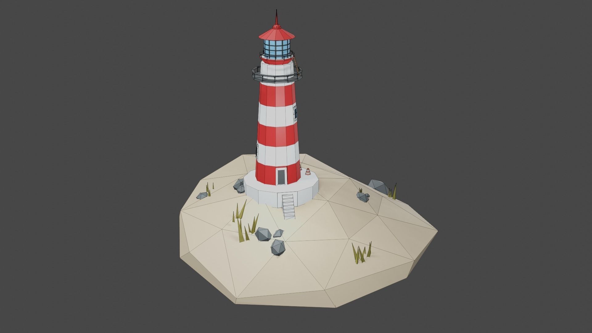Lighthouse on The Island Free low-poly 3D model_13