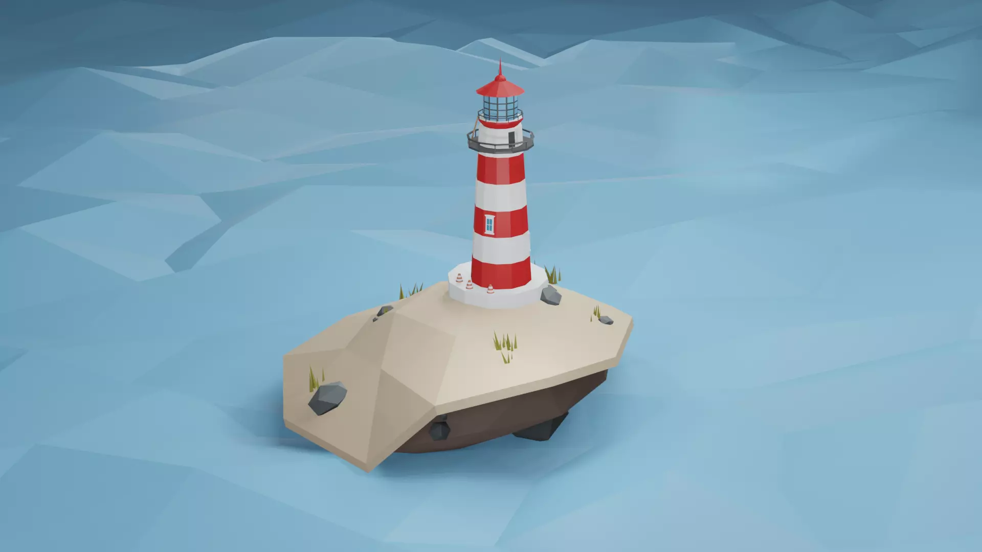 Lighthouse on The Island Free low-poly 3D model_0