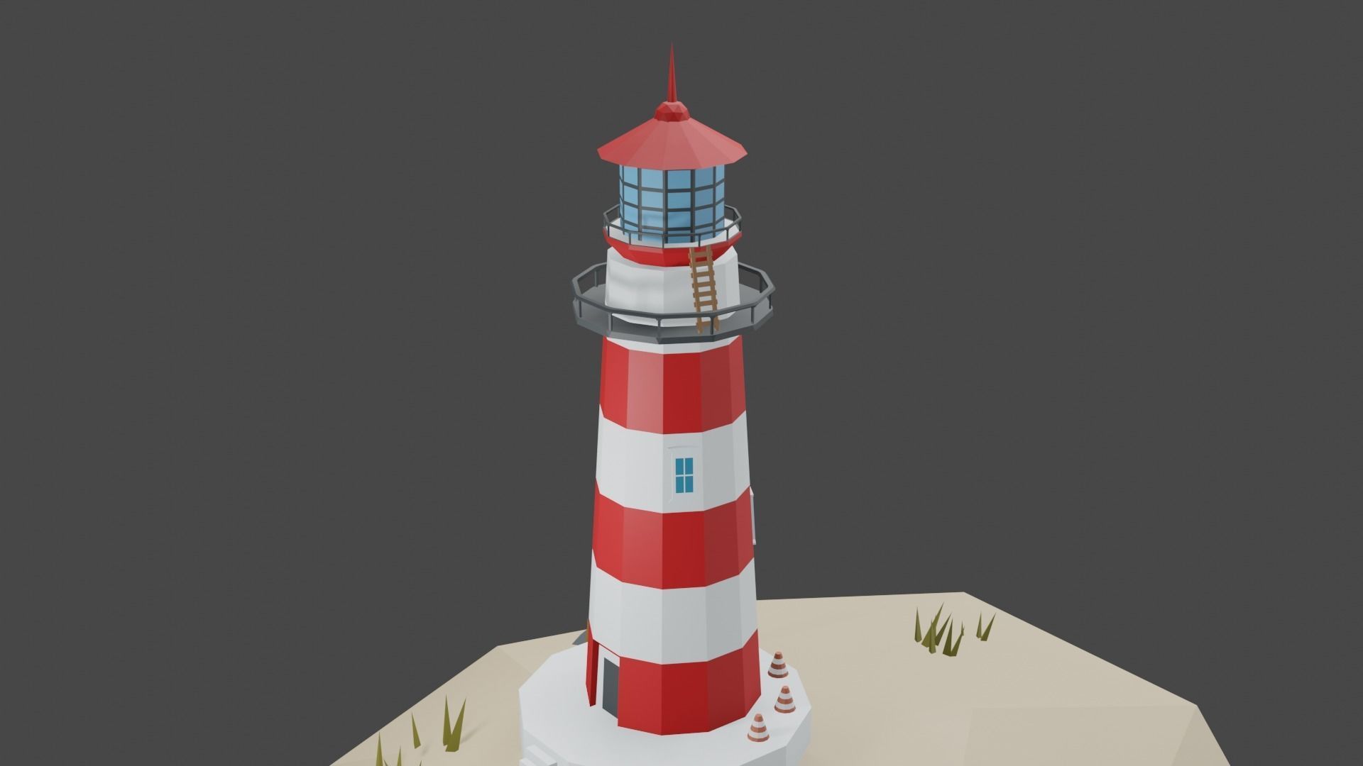Lighthouse on The Island Free low-poly 3D model_6