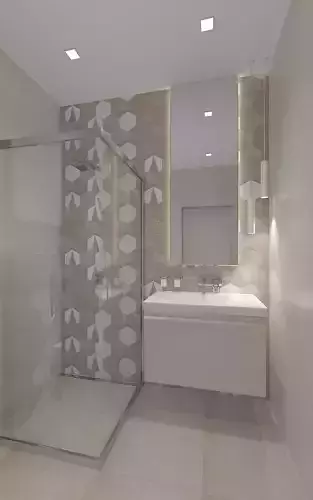 Cozy shower room with decorative tiles