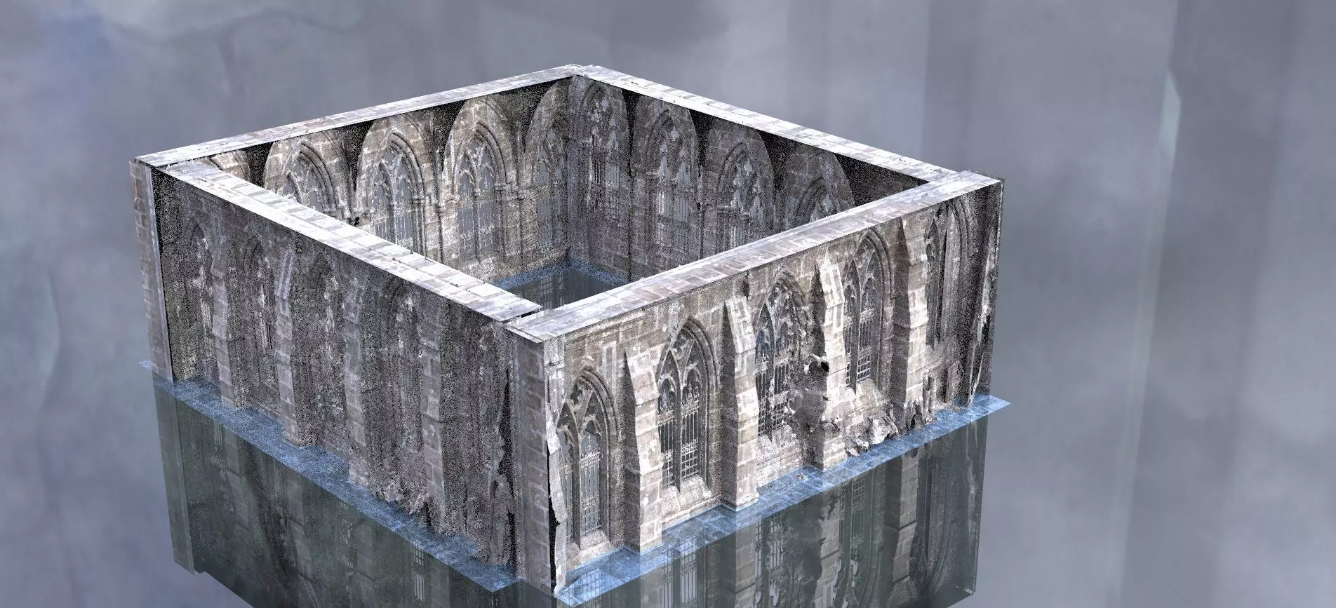 Hogwarts style hallway wall  2 3D model_0