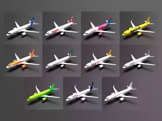 Airbus A320 11 Liveries Pack  3D Model Collection