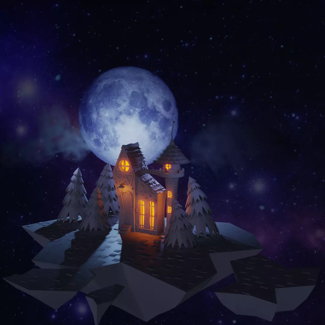 floating house Low-poly 3D model_0