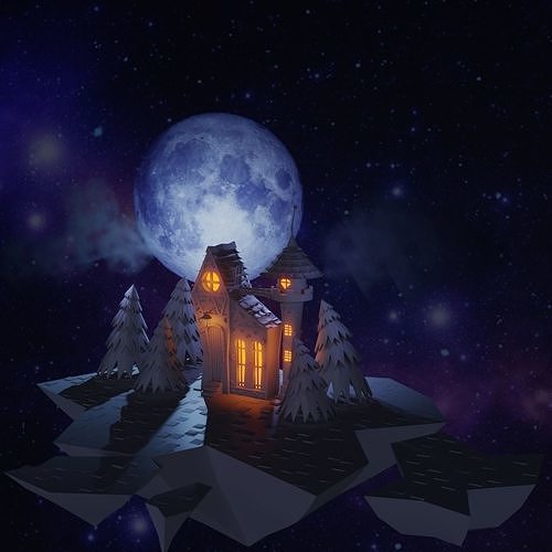 floating house Low-poly 3D model