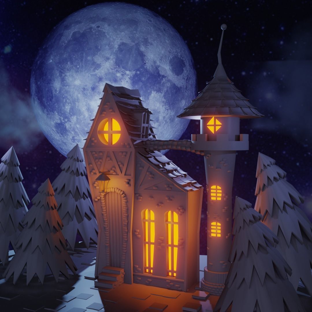 floating house Low-poly 3D model_1