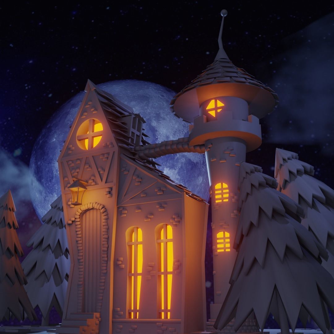 floating house Low-poly 3D model_2