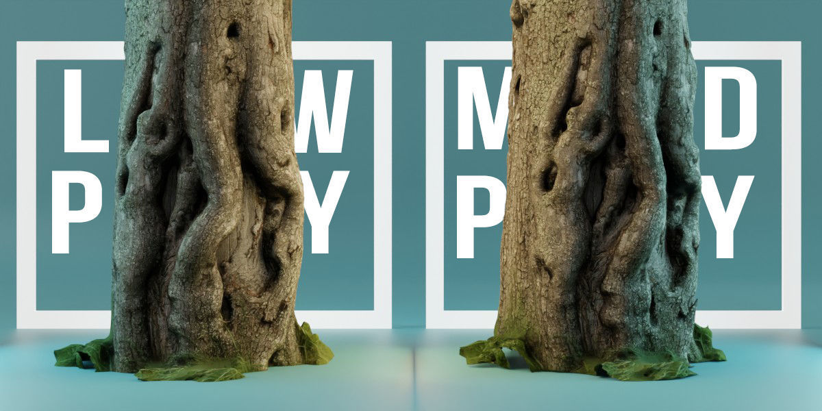 Photorealistic Different Tree Trunks Low-poly 3D model_3