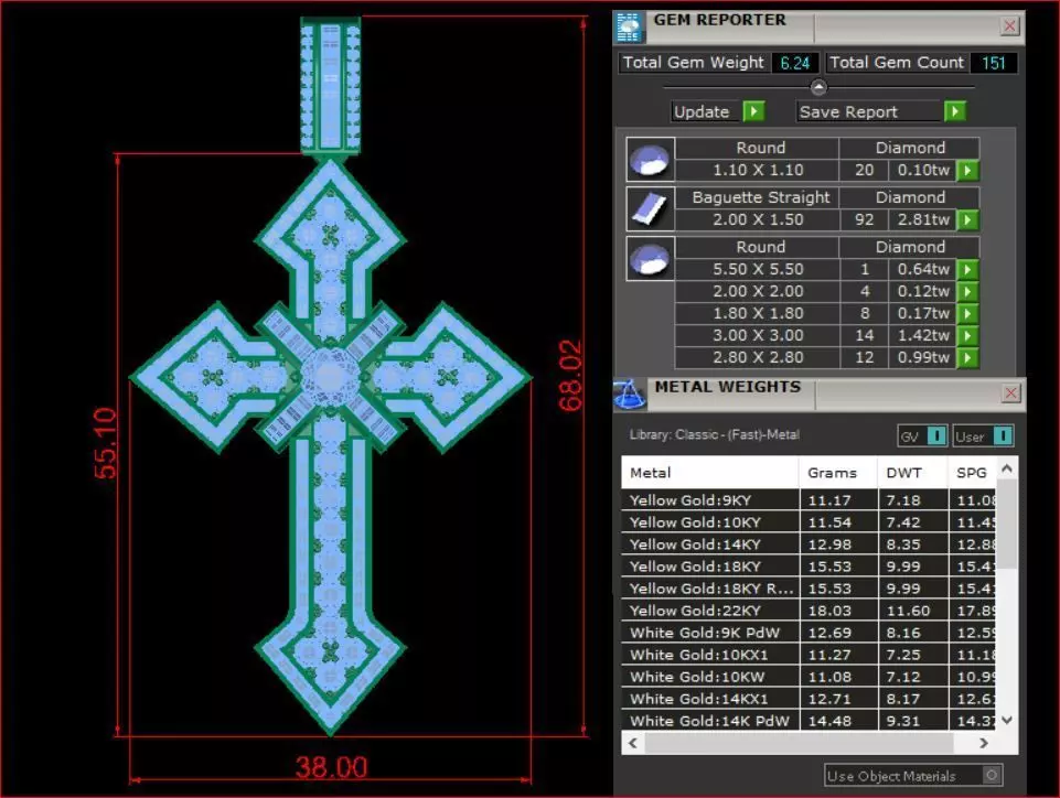 Cross Gold Pendant Full Diamond Marquise Mat Day Thanh Gia 3D print model