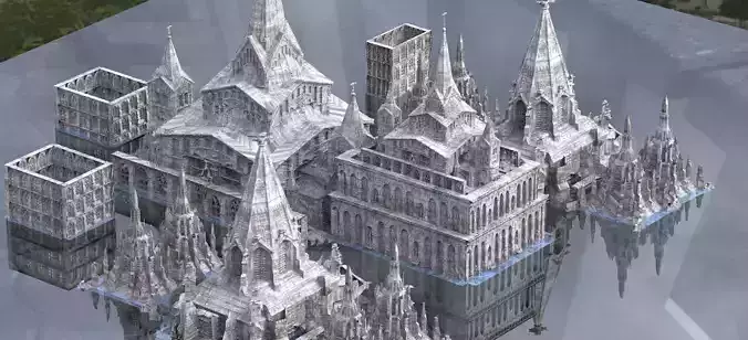 Cthulhu Cult Church with Gothic halls Kit bash 3D model