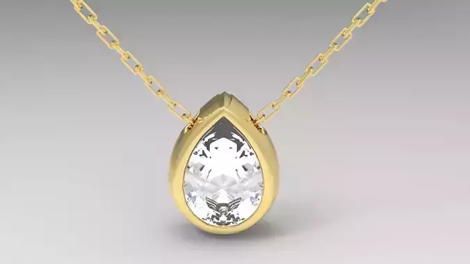 Pendant with pear shaped diamond on gold chain