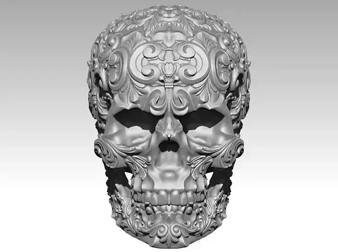 Skull man pattern carved flora