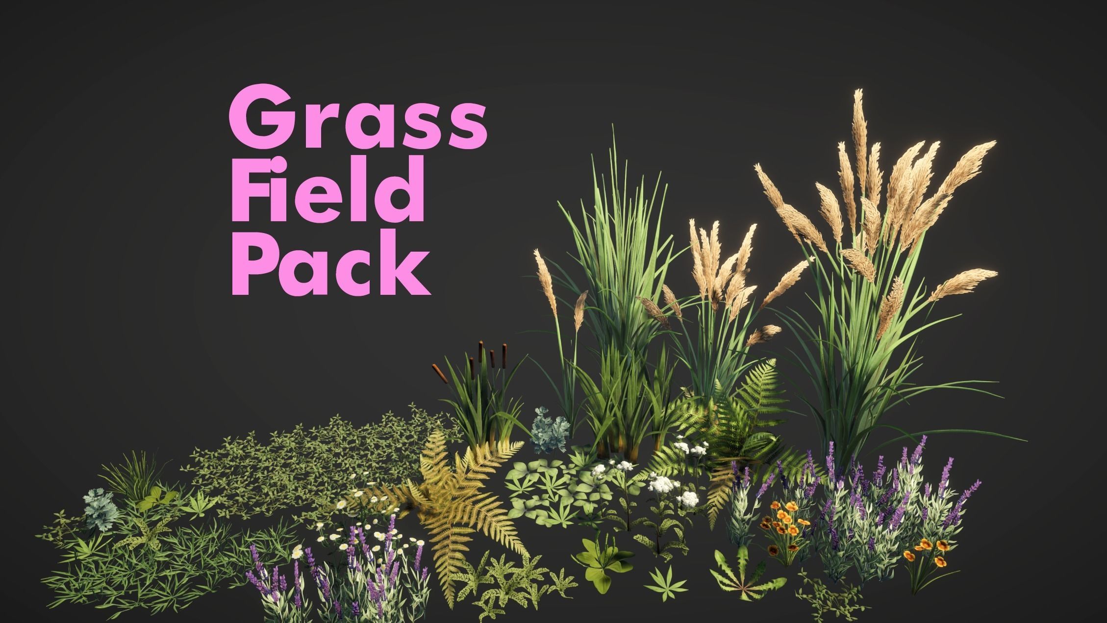 Grass Field Pack Low-poly 3D model_0
