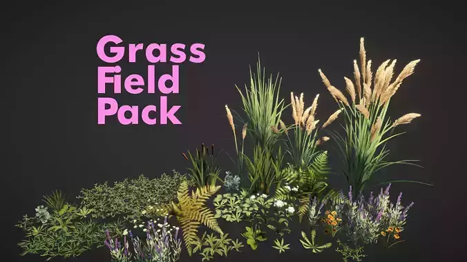 Grass Field Pack Low-poly 3D model