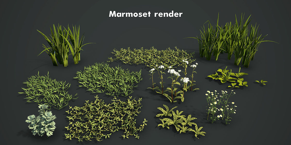 Grass Field Pack Low-poly 3D model_25