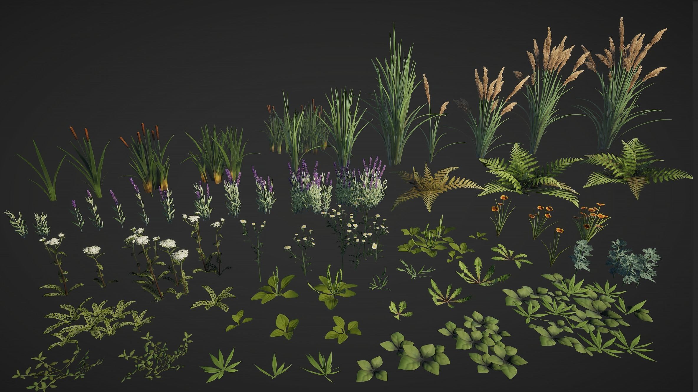 Grass Field Pack Low-poly 3D model_2