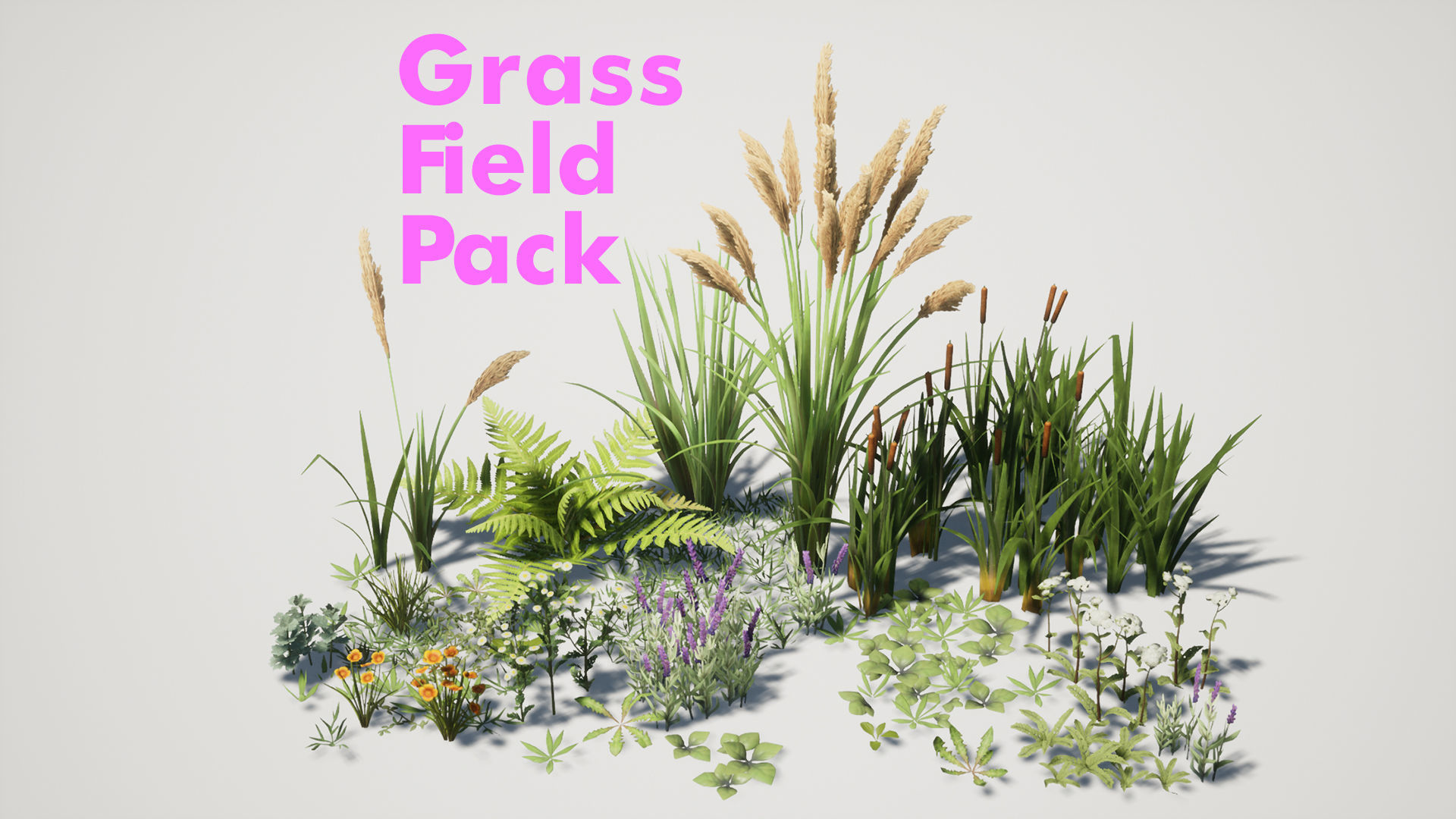 Grass Field Pack Low-poly 3D model_1