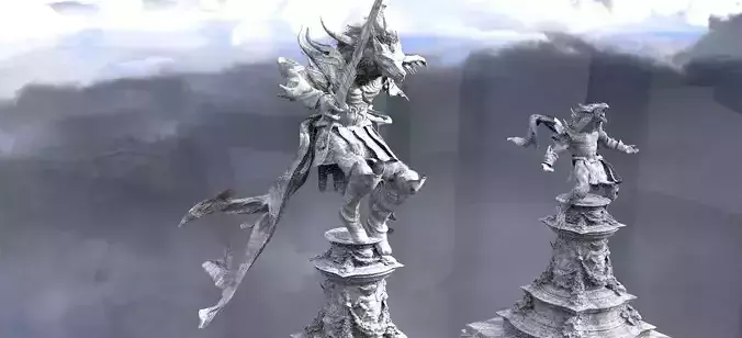Werewolf Statue jumping with Stand 3D model