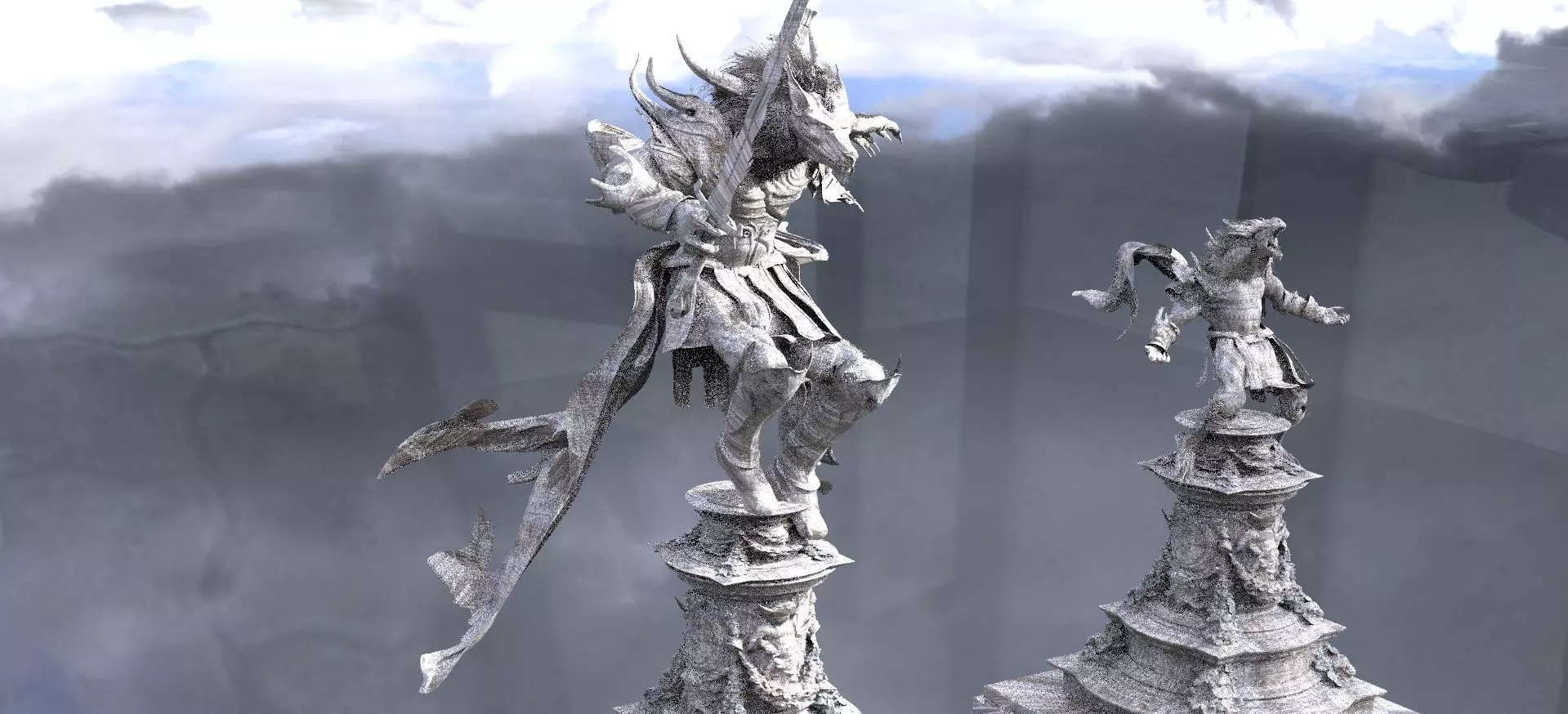 Werewolf Statue jumping with Stand 3D model_0