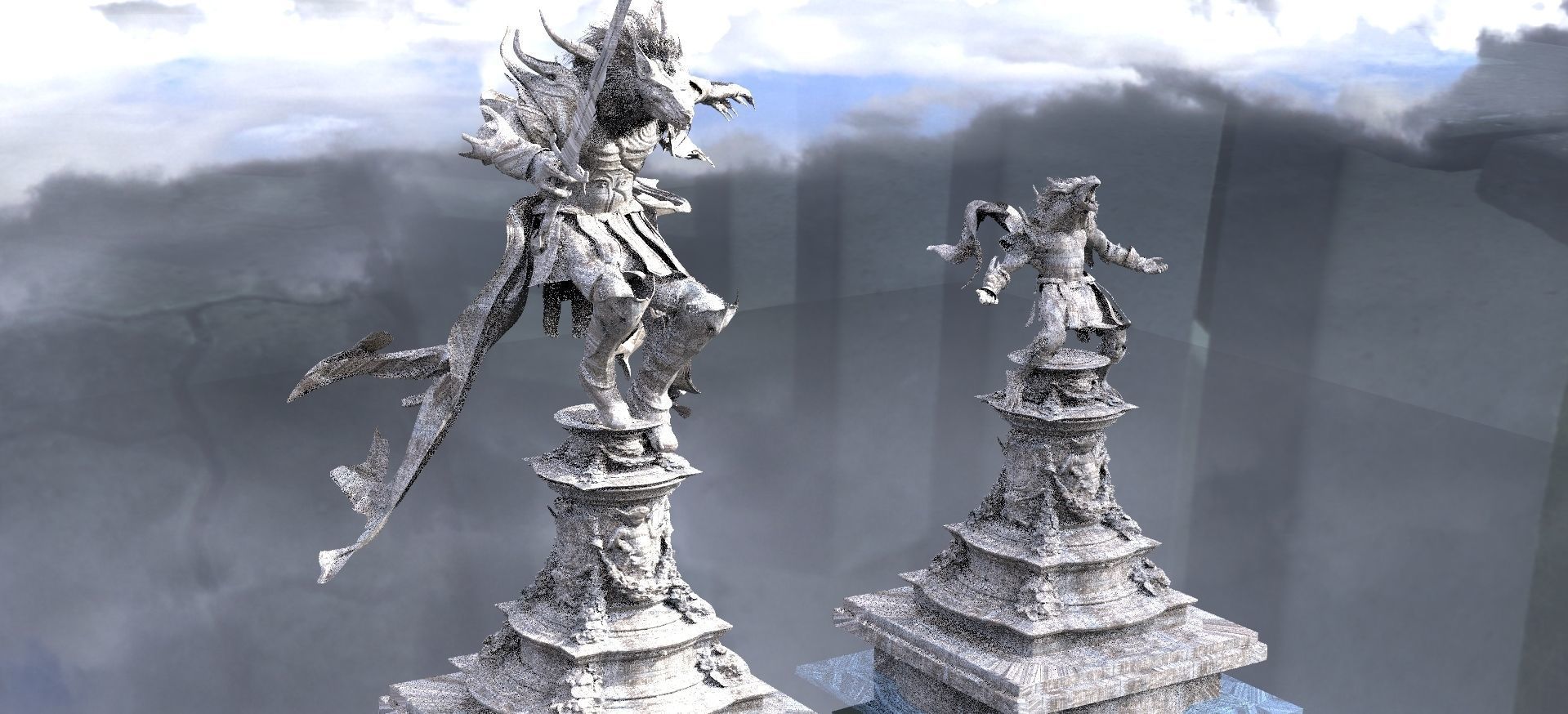 Werewolf Statue jumping with Stand 3D model_1