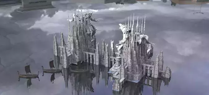Werewolf Ancient Ruins of The beast with Viking Boats 3D model