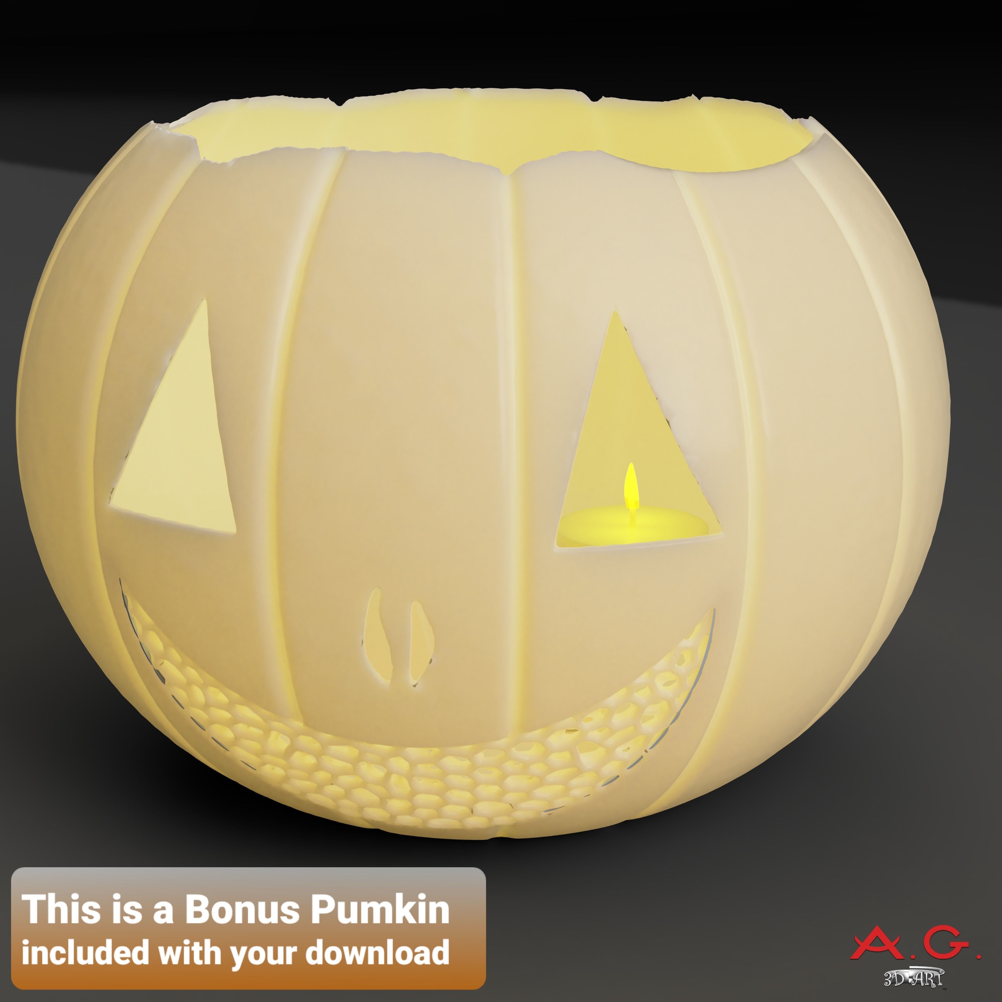 HALLOWEEN BLACK PUMPKIN JACK O LANTERN TEALIGHT - CANDLE HOLDER  3D print model_6